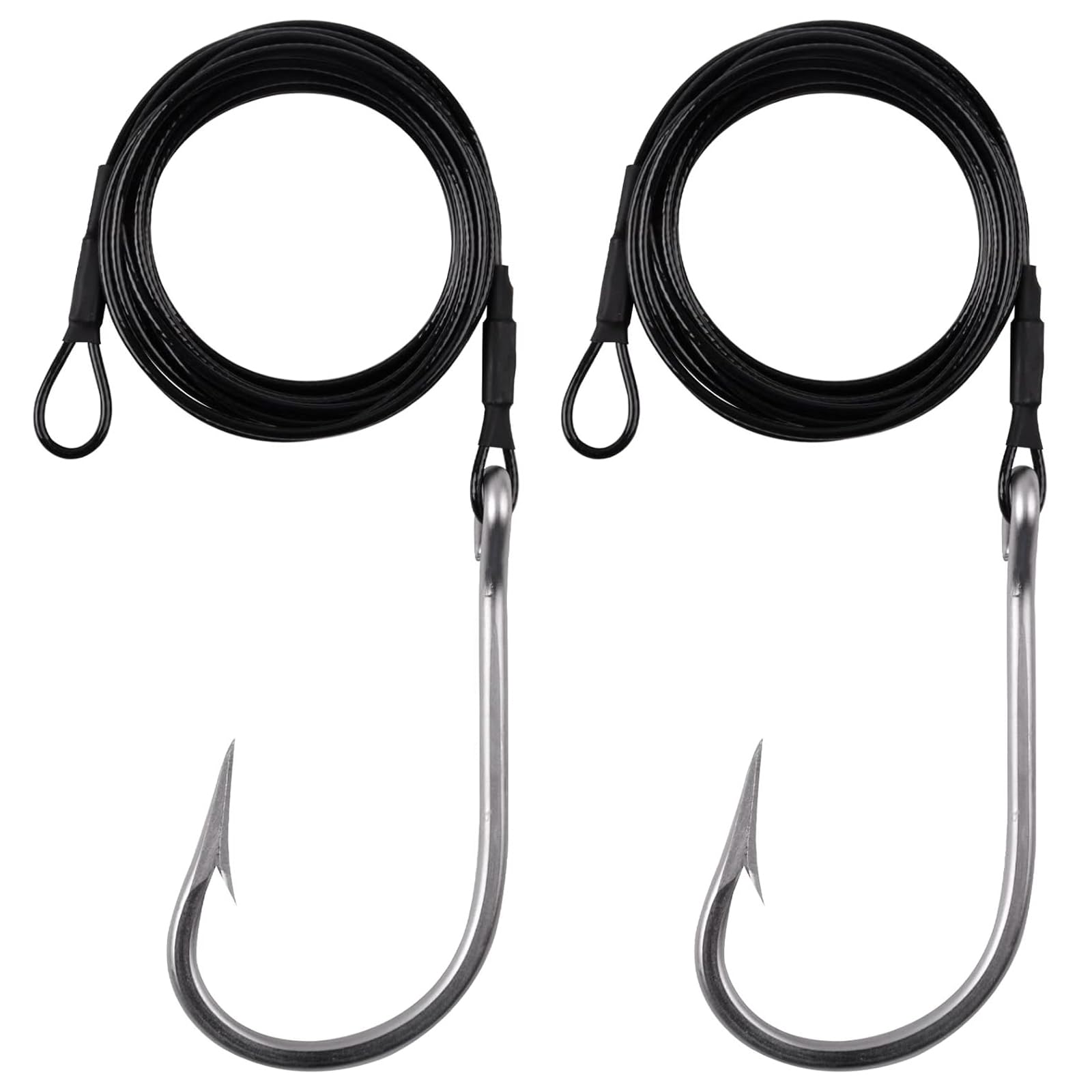 Shark Fishing Hook Rigs Stainless Steel Wire Leader Wire with Tuna Shark Hooks Rigs Saltwater Fishing Deep Sea Hooks Big Fish Shark Leader Rig (5/0-2 packs)