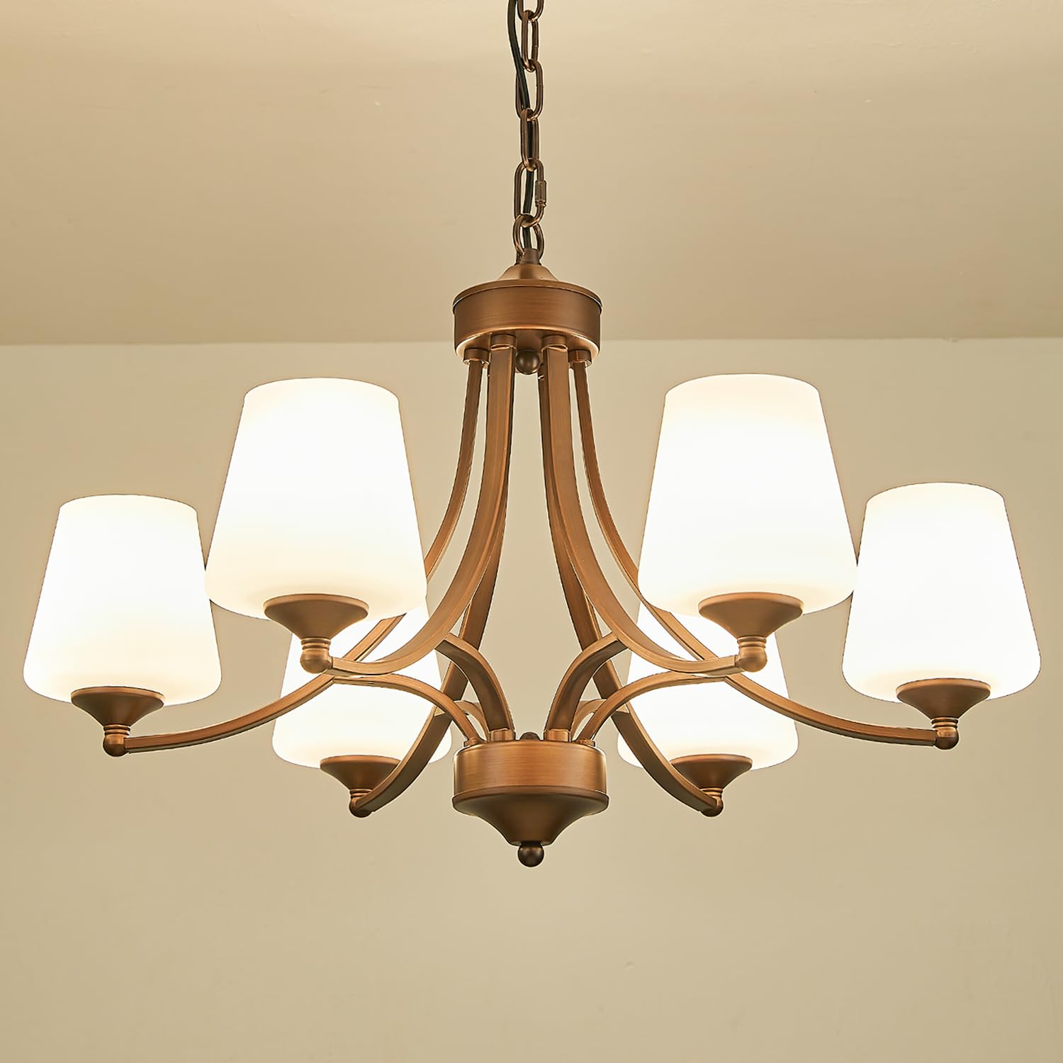 6-Light Farmhouse Chandelier Oil Rubbed Bronze Pendant Light Fixture with Frosted Glass, Rustic Ceiling Lighting Modern Hanging Lamp for Dining Room Living Room Bedroom, 47.2" Height Adjustable