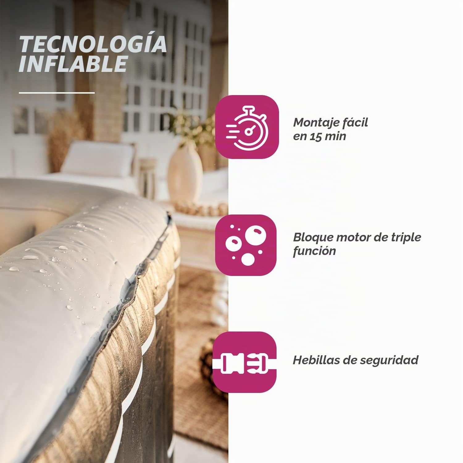 NETSPA Aspen SP-ASP130E – SPA Hinchable – 4 plazas – 700L – Dimensión 168 x 70 cm – Exterior de PVC Laminado de Piel sintética – Boquillas de Masaje 360° – Blower 650W – Forro Interior Perla