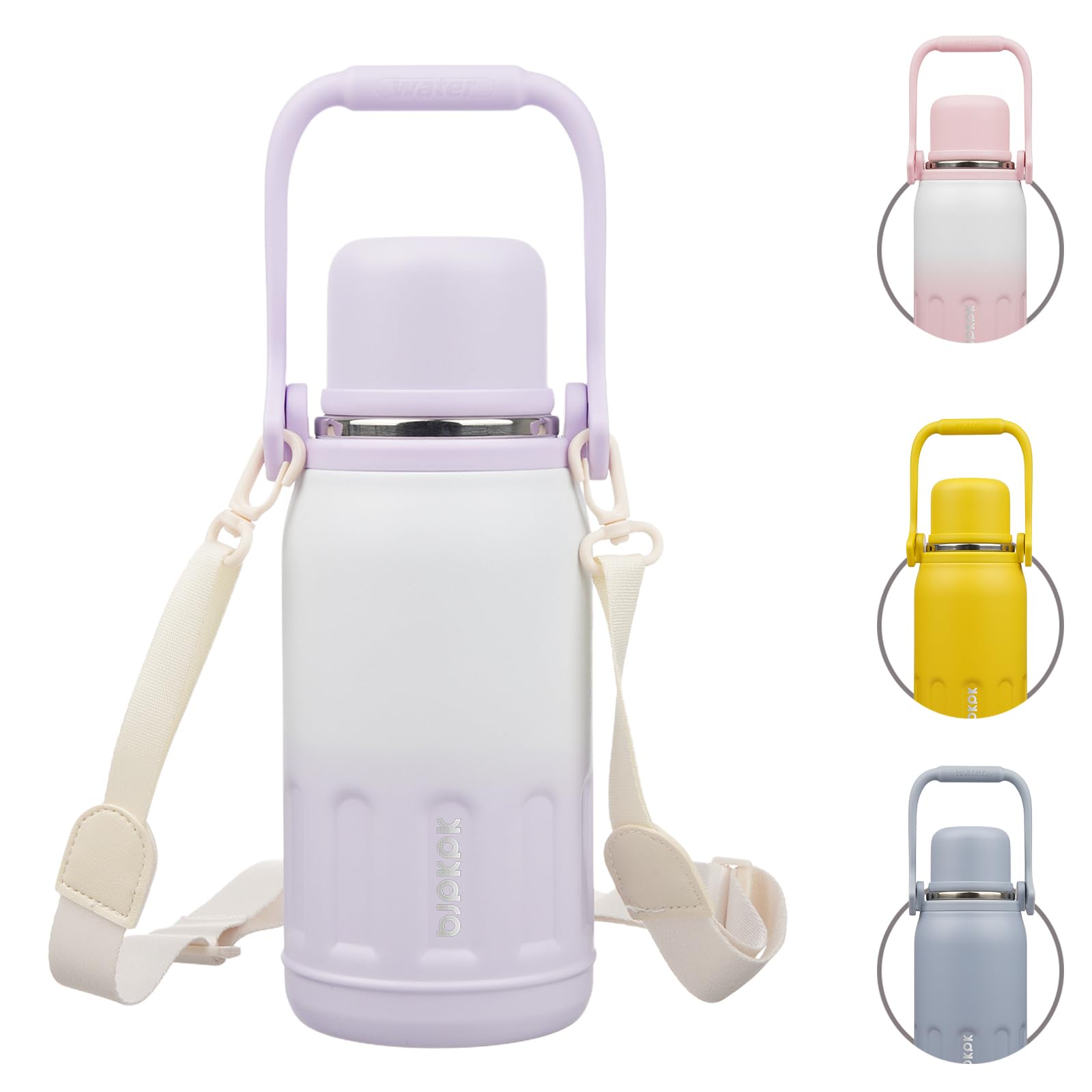 BJPKPK Insulated Water Bottle 27oz Stainless Steel Water Thermos with Handle and Cup Lid Travel Metal Thermos,Purple Pearl