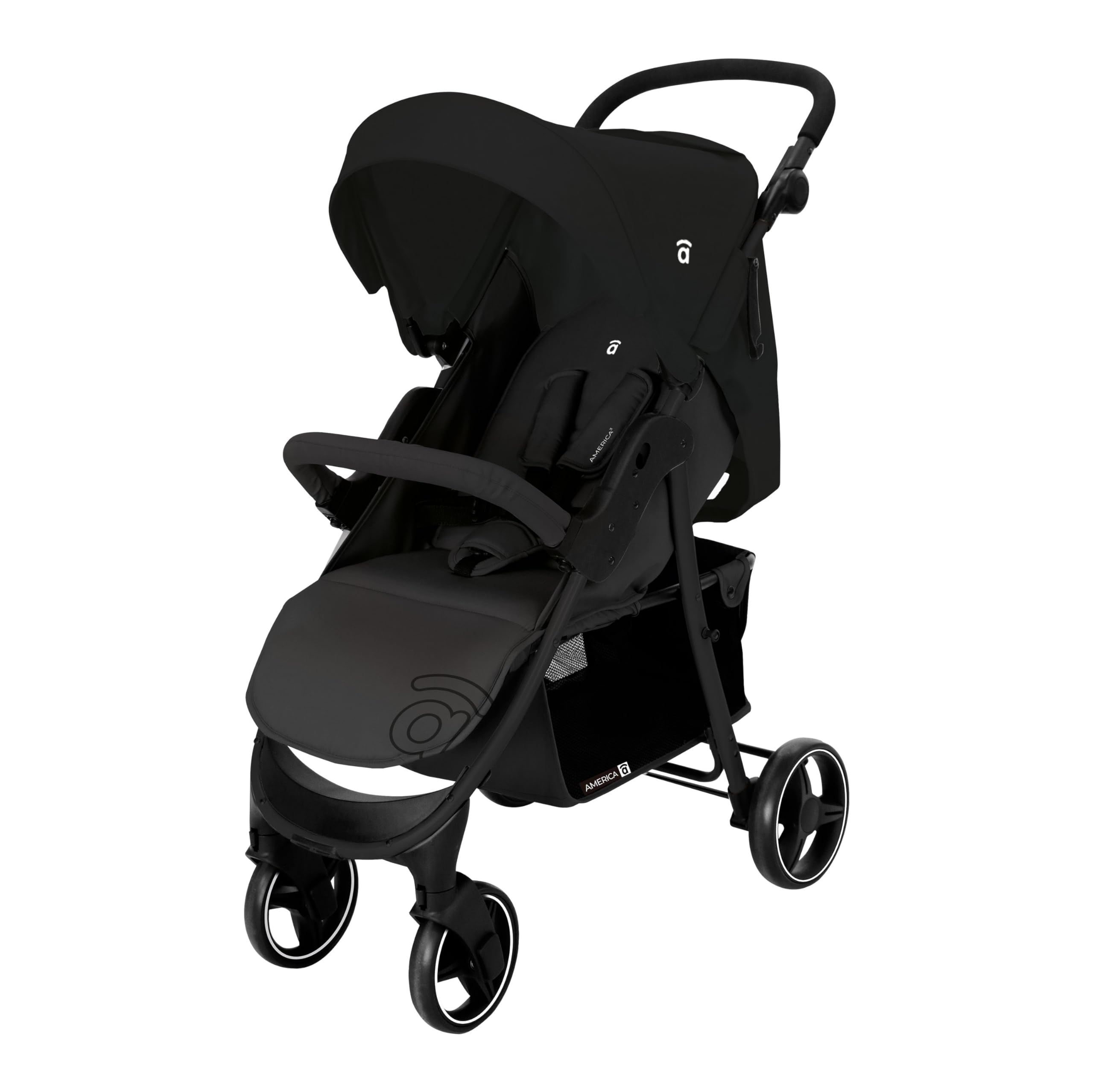 Asalvo AMÉRICA 3 Silla de Paseo, Carrito bebé, Carro para bebés, Confortable, Ultraligera, Segura, Capota con Ventana y Freno Trasero, Manejable, Plegado compacto, Carga Máxima 24 kg, Negro