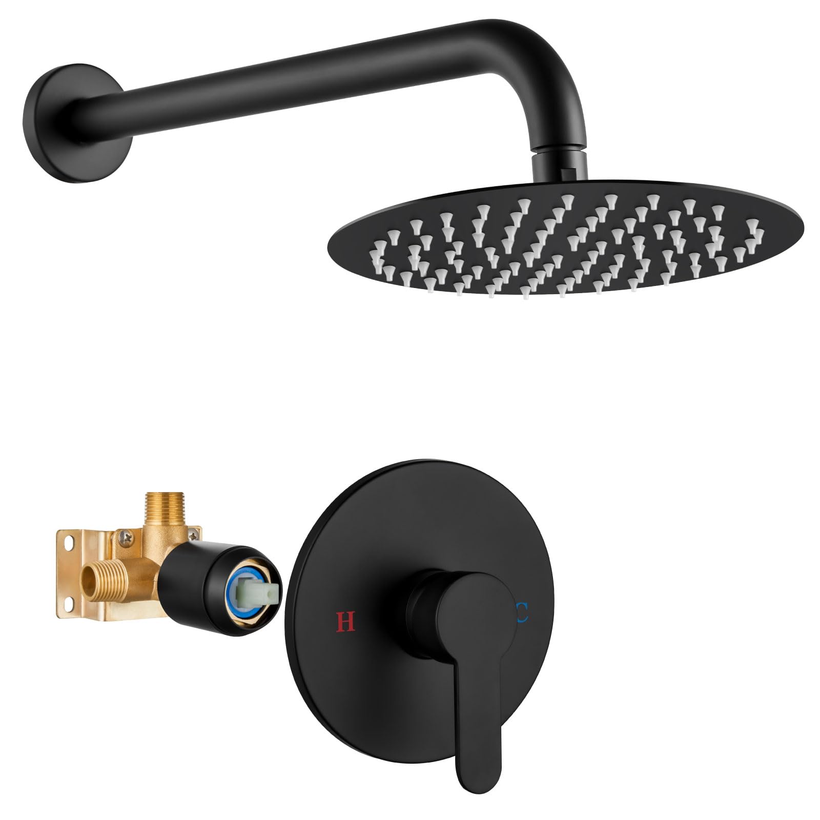 Airuida Shower Faucet Set Complete with Showerhead, Single Function Shower Valve and Trim Kit, 8 Inch Round Rain Shower Head, Male Threads Rough-in