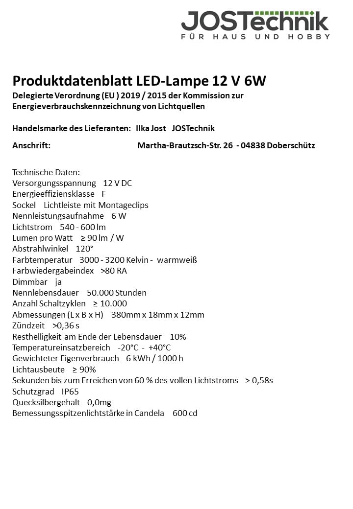 JOSTechnik LED Lampe 6W 12V DC dimmbar IP65 - Geflügelhaltung flimmerfrei