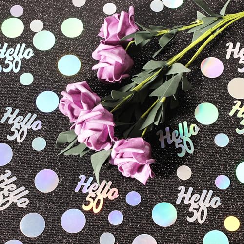 Image of Hello 50 Birthday Confetti for Table Iridescent Circle Happy 50th Birthday Party Decorations for Women Fifty Years Old Birthday Tables Scatter Party Confetti Wedding Anniversary Decor 300PC