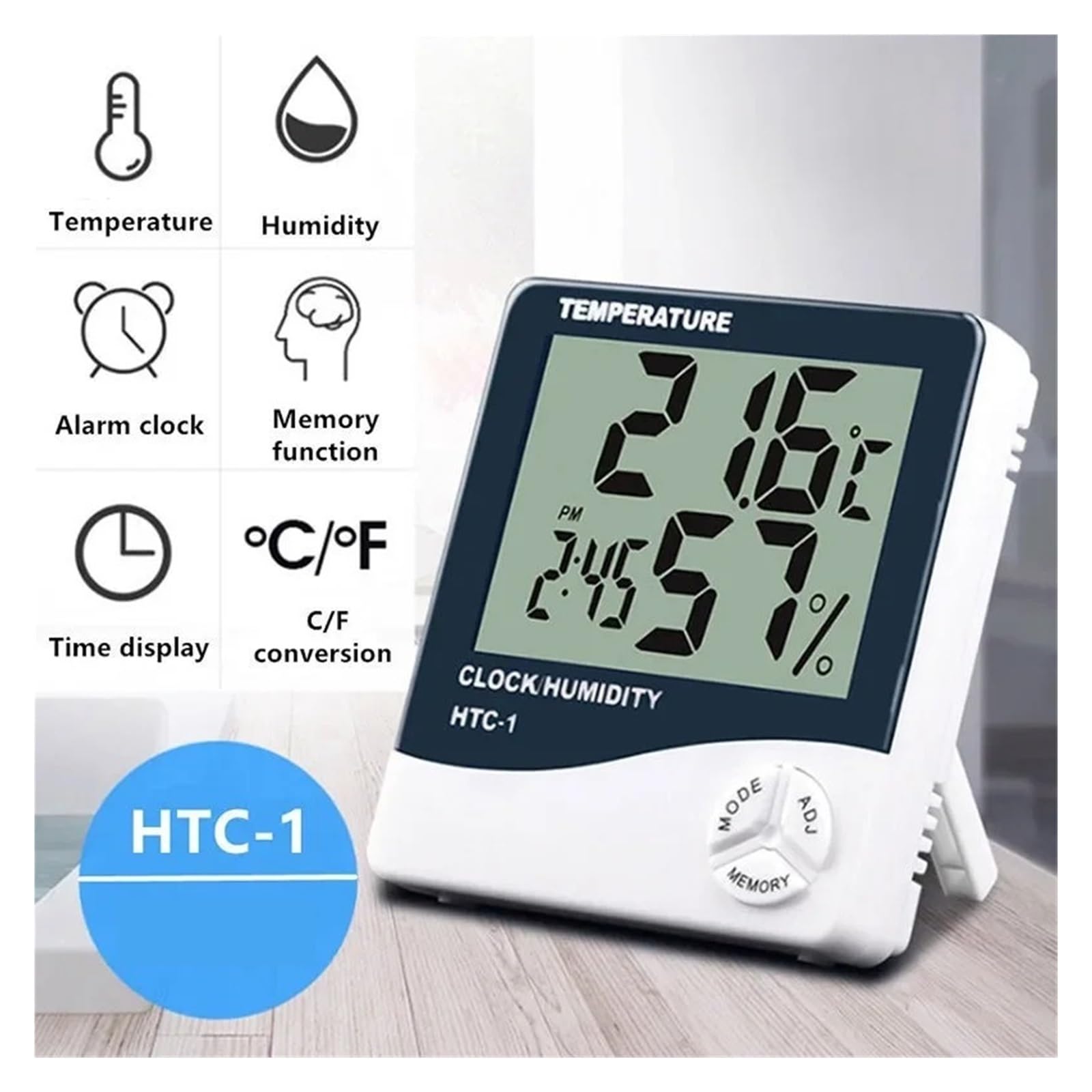 Elektroniczny termometr higrometr LCD cyfrowy miernik temperatury i wilgotności regulowana stacja pogodowa pomieszczenie wewnętrzne z budzikiem