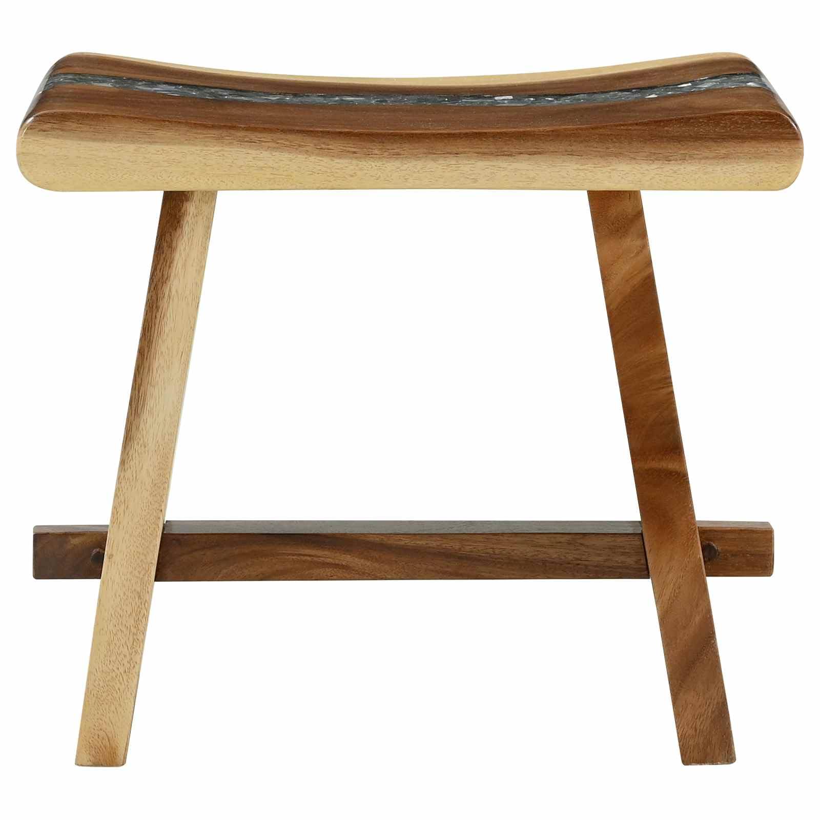 Générique Stołek prysznicowy z litego drewna Suar 50x30x44 cm, ręcznie robiony stołek łazienkowy z blatem z żywicy i szkła, nowoczesny design do roślin lub akcesoriów, maksymalne obciążenie 110 kg