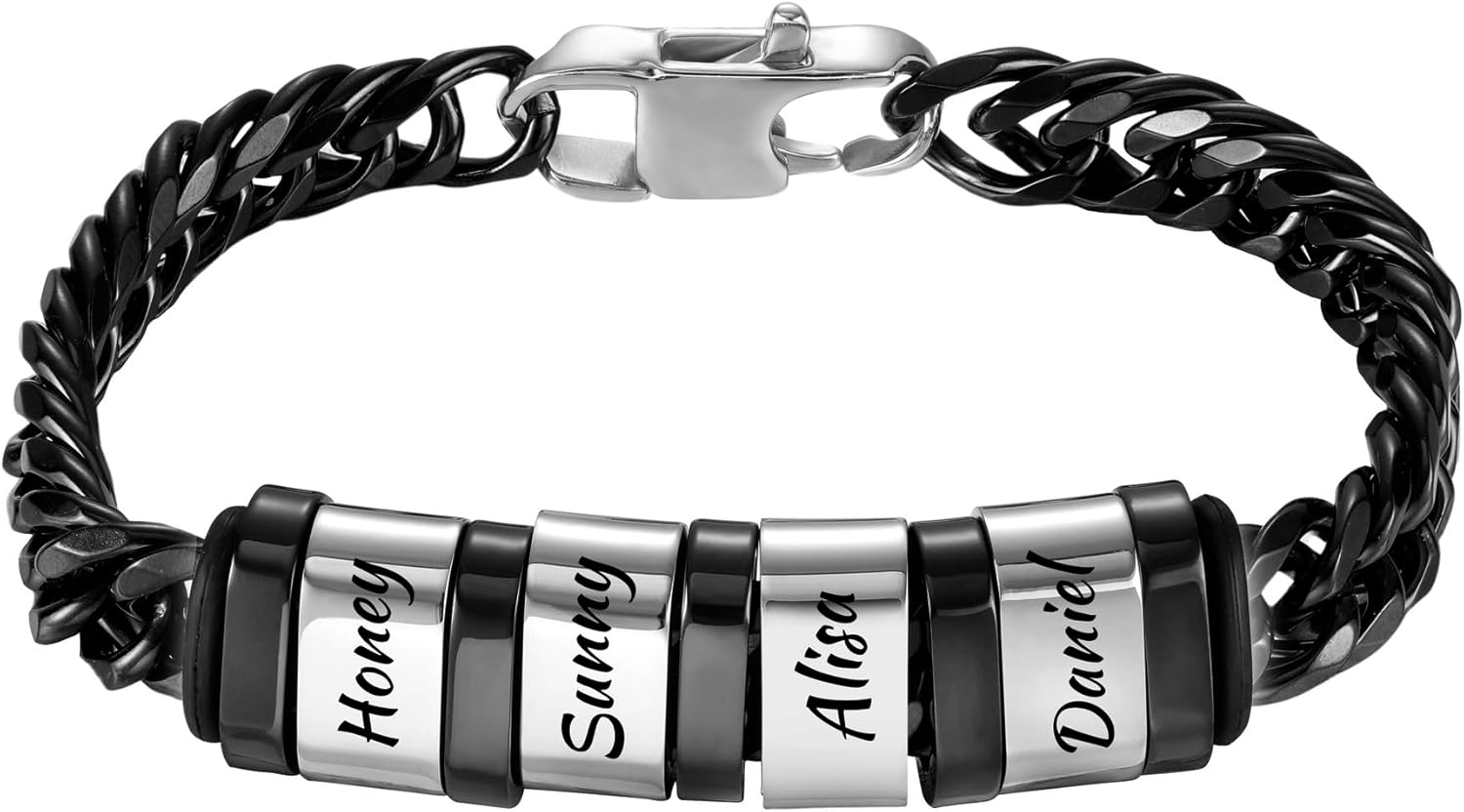 MMXX Personalized Bracelets for Men with 1-6 Names Stainless Steel Cuban Link Chain Custom ID Name Bracelet for Dad Grandpa Husband Boyfriend Gifts for Fathers Day Birthday