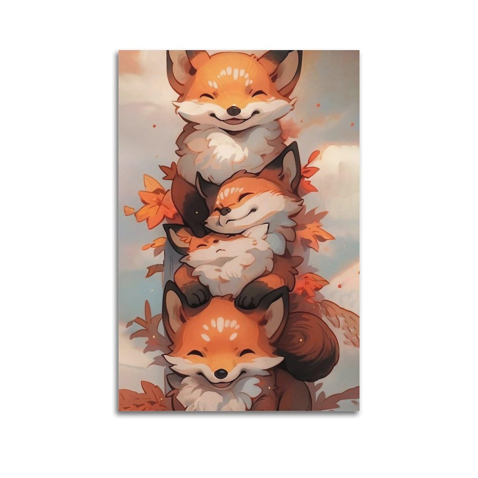 WPHSFX Animal Poster Fox Family Warmth Poster Decorative Painting Canvas Wall Posters And Art Picture Print Modern Family Bedroom Decor Posters 24x36inch(60x90cm)