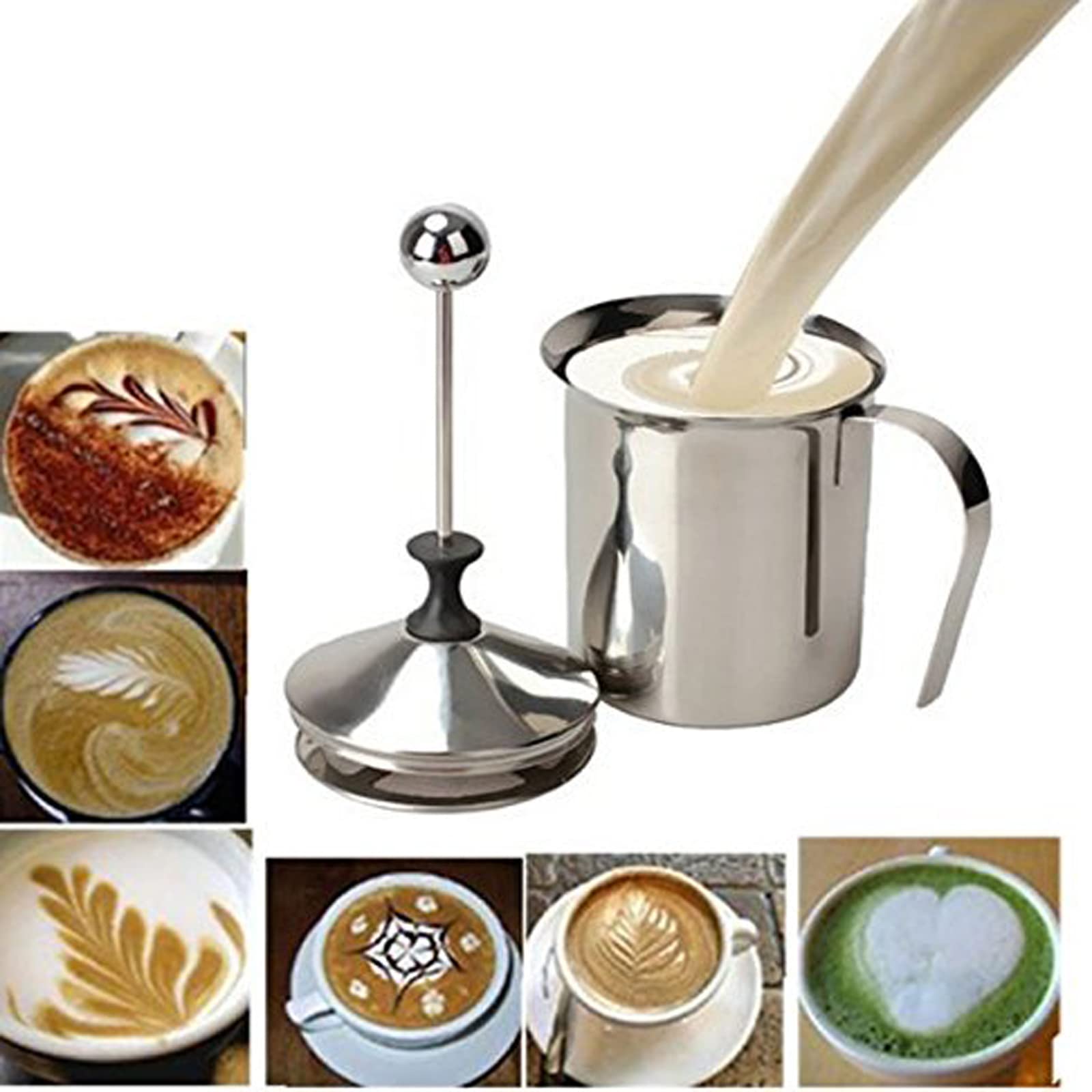 Lychee Acero inoxidable 400 ml de leche vaporizador Cappuccino Café Frother Bomba Doble Espuma