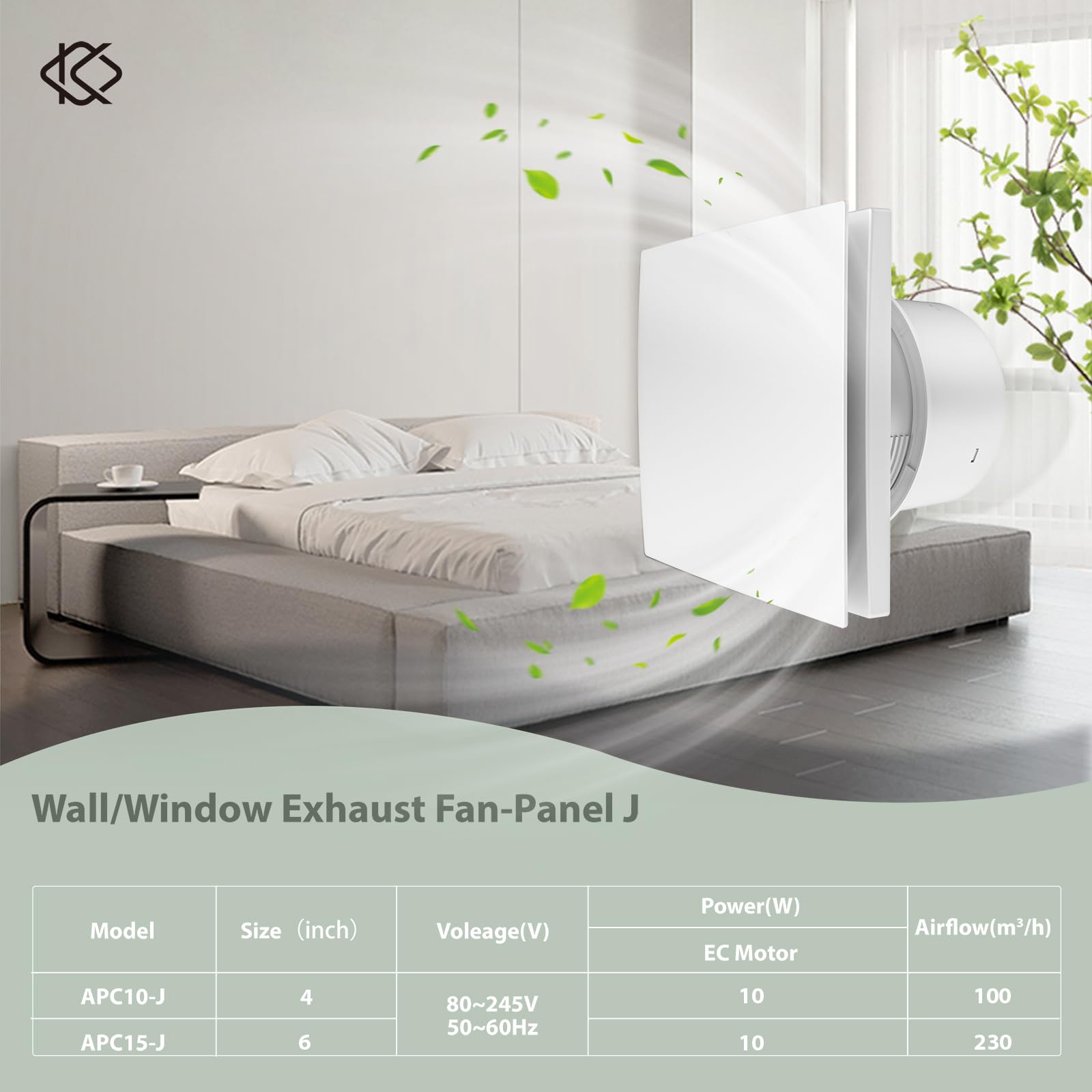 Ventilateur Extracteur Mural 100mm, Moteur EC Réversible 10W, Silencieux 28 dB, Installation Facile, Vitesse Variable avec Télécommande, Convient pour Salle de Bains, WC, Bureau, Cuisine