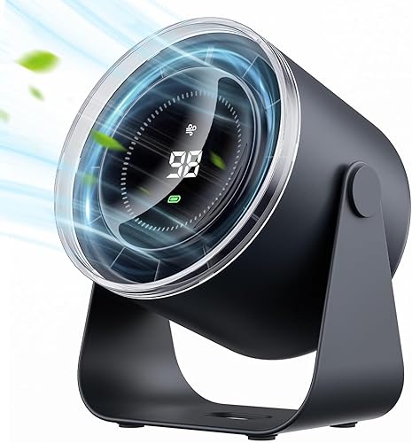 WSKEN Ventilador de escritorio con batería, pantalla digital silenciosa, ventilador portátil para oficina, dormitorio, cocina, hogar, al aire libre,