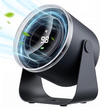 WSKEN Desk Fan with Battery Operated, Quiet Digital Display Portable Fan for Office, Bedroom, Kitchen, Home, Outdoor, 100 Speeds 115 Tilt Small Travel Camping Table Fan,Bluish Black | 100 Speeds 115 Tilt, Small Travel Camping Table Fan, Office, Bedroom, Kitchen, Home, Outdoor, Bluish Black