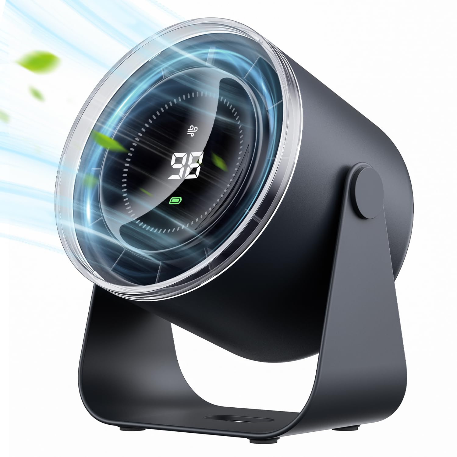 WSKEN Desk Fan with Battery Operated Quiet Digital Display Portable Fan for Office Bedroom Kitchen Home Outdoor 100