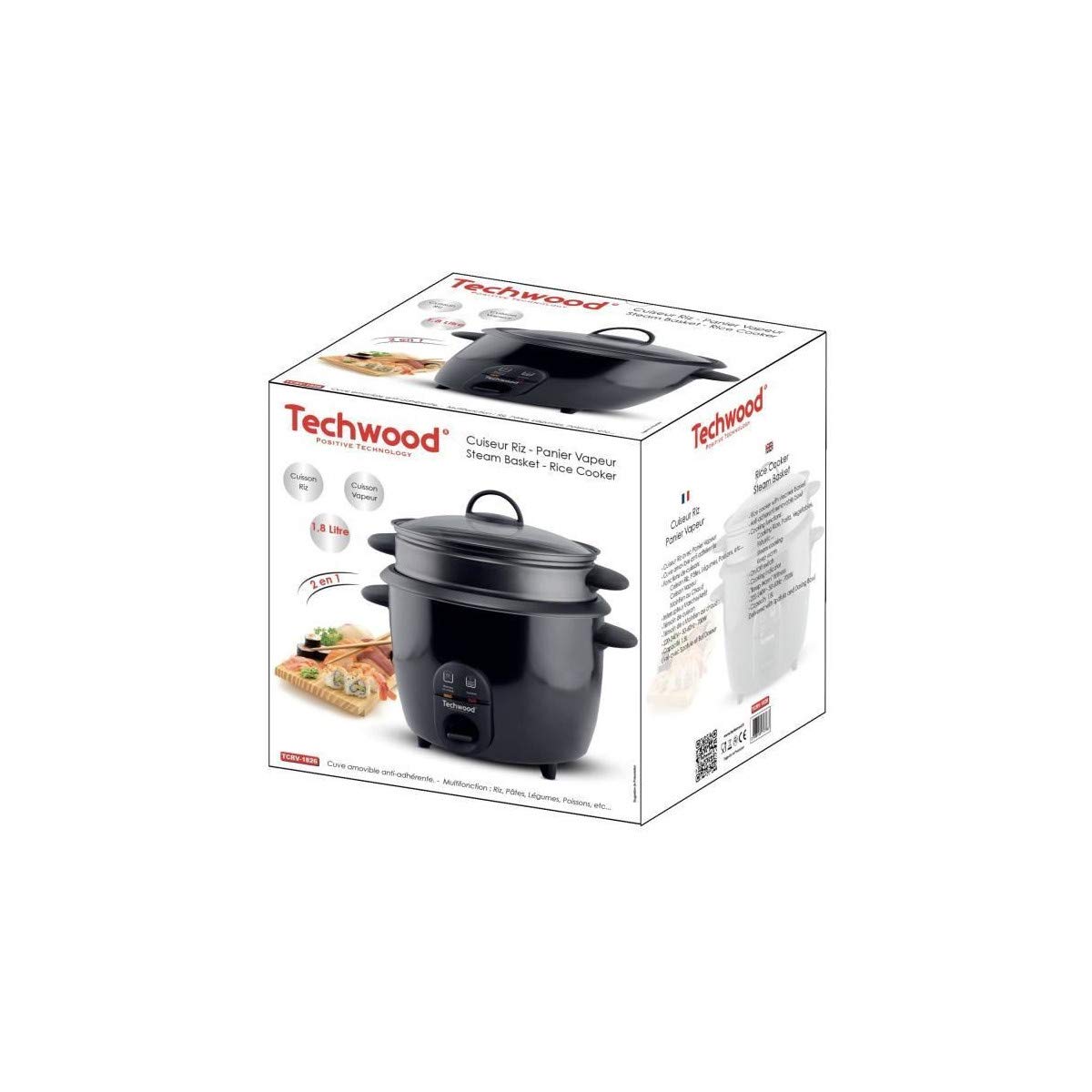 Techwood 3760115717763 Olla arroz, 700 W, 1.8 litros, Aluminio, Negro