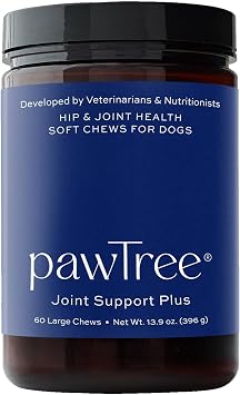 pawTree Joint & Hip Support Supplement for Dogs with Glucosamine, Chondroitin, MSM, Tumeric & Green Lipped Mussels - Vitamins, Supplements & Health Essentials - All-Natural Mobility Soft Chews