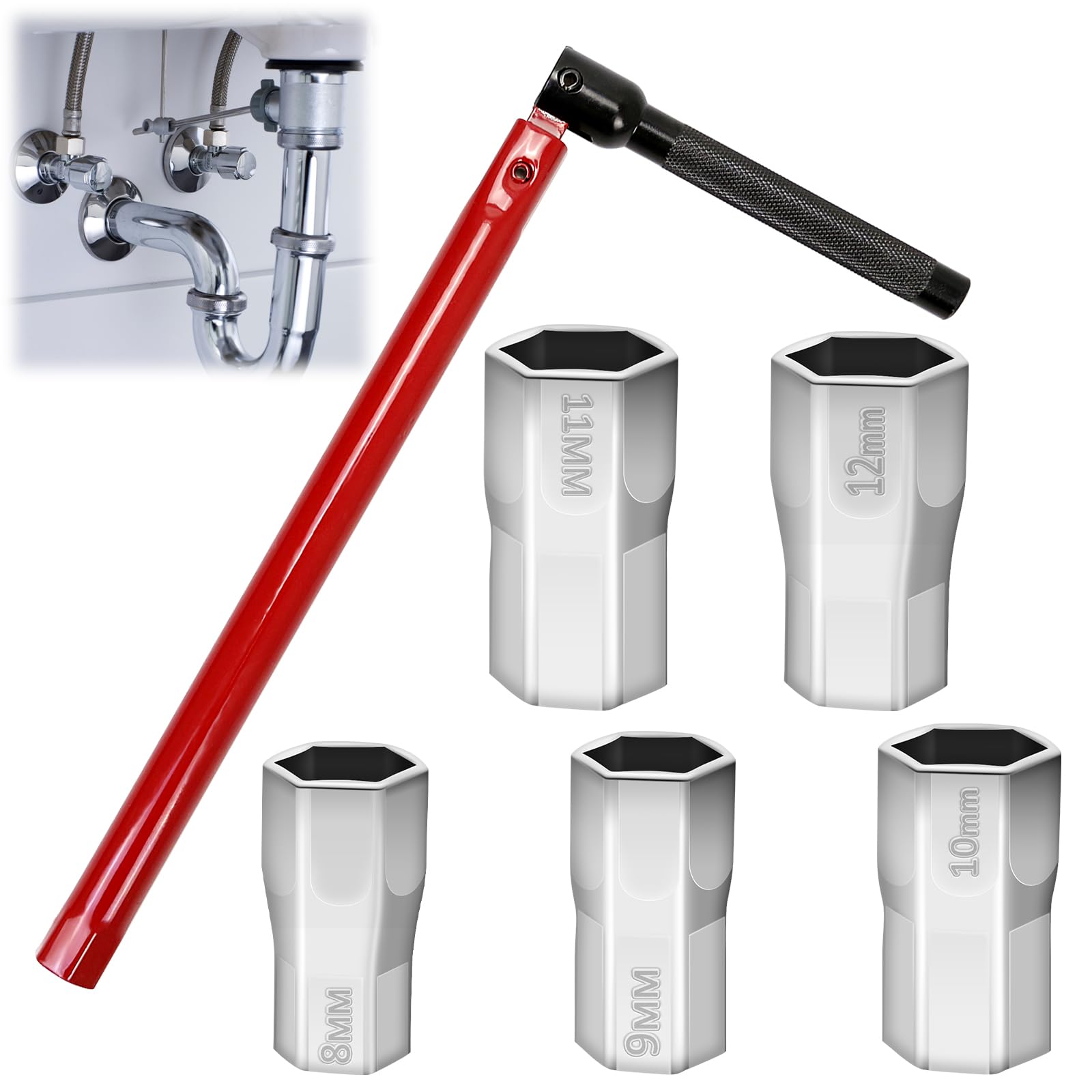 Chiave Rubinetto Lavello, Chiave per Rubinetto Sottolavello, Chiave per Dadi Rubinetti, Utensile per L'installazione dei Rubinetti 8-13 MM