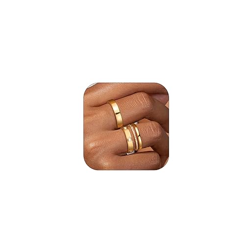 TOSGMY Gold Silver Rings for Women Non Tarnish Stackable Rings Trendy Dainty 18K Gold Plated Stacking Cubic Zirconia Thumb Ring Set Love Friendship Dual Band Rings Promise Wedding Engagement Rings Size 6 7 8 9 10 11 - wedding band -Gold B - 7