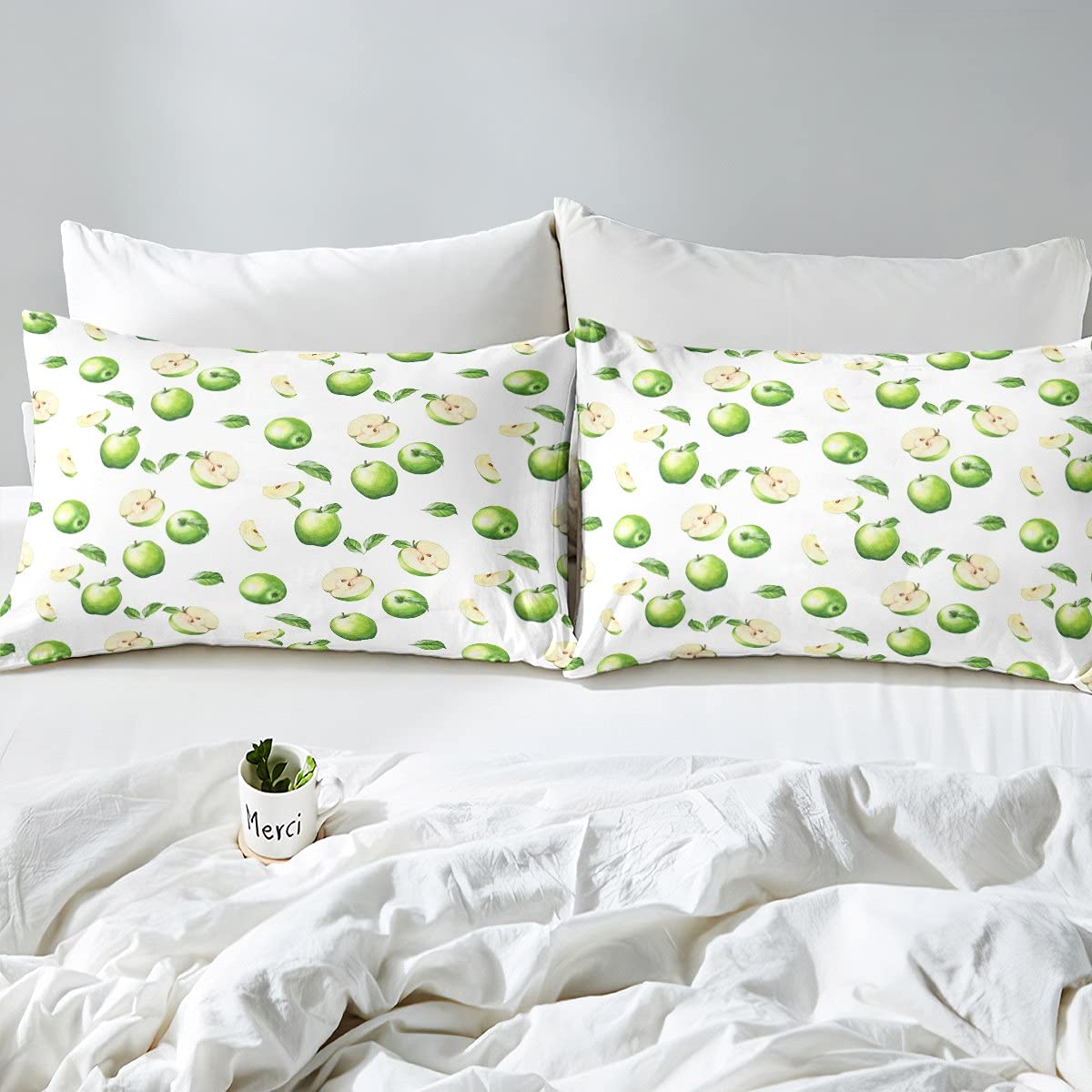 Homemissing Apple Bedding Set for Girls Boys Children Kids Cute Green Apples Comforter Cover Fruits Duvet Cover Vibrant Bright Leaves Bedding & Linen Single Size 2Pcs - Image 4