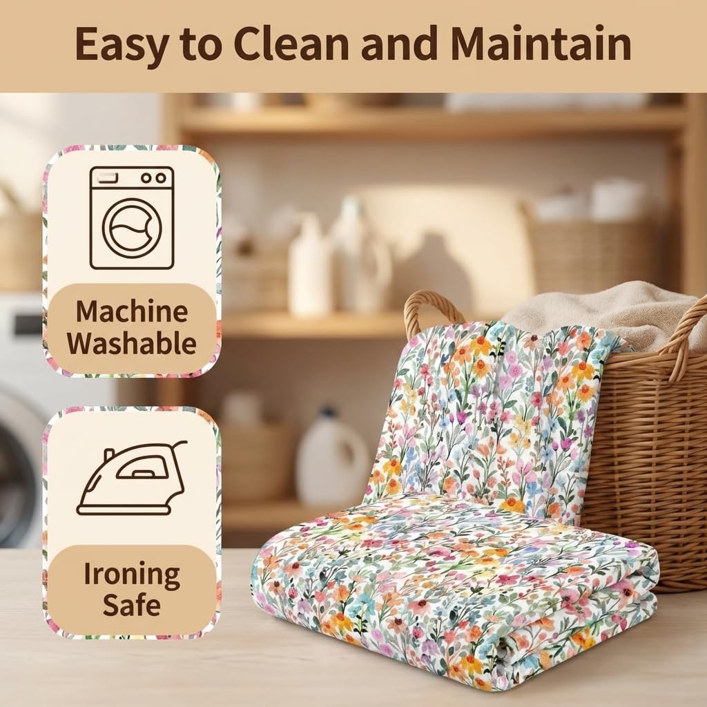 Whaline Floral Fuzzy Blanket Spring Wildflower Throw Blanket Watercolor Colorful Flower Soft Cozy Flannel Blankets for Spring Summer Home Bed Sofa Couch Chair, 50 x 60 Inch