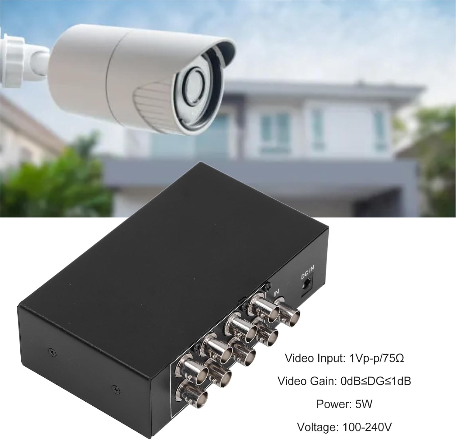 CUIFATI 8 Port BNC Splitter, 1 Input 8 Outputs Video Distribution Amplifier, Supports up to 1080p 60Hz, Plug and Play, with Power Adapter, for Public Video System Multi Screens (US Plug)