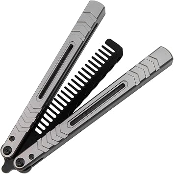 SSIMOO Butterfly Training Comb Bearing EDC Aluminum Handle Anti Static Outdoor Portable Multifunction Tools Color Premium Silver, Size 1pcs