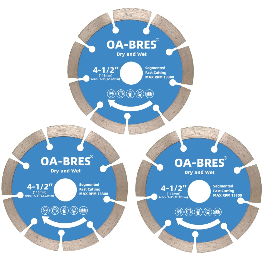 OA-BRES 4-1/2 Inch Diamond Blade, Segmented Diamond Cutting Wheel for Angle Grinder, Dry and Wet Fast Cutting for Concrete Stone Masonry Brick Block,