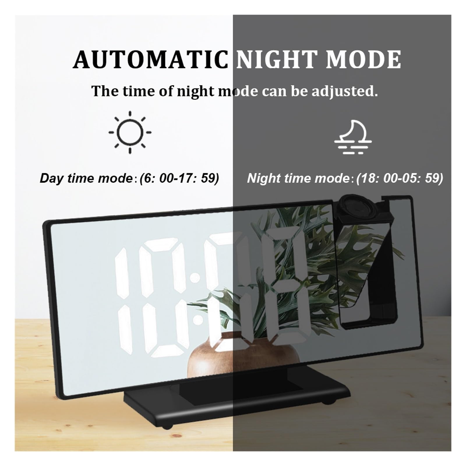 Reloj Proyectable con Espejo Led, Despertador Digital, Mesa De Escritorio Eléctrica, Mesita Noche, Alarma Electrónica Tiempo Proyección ProyeccióN Clara(Clock 4)