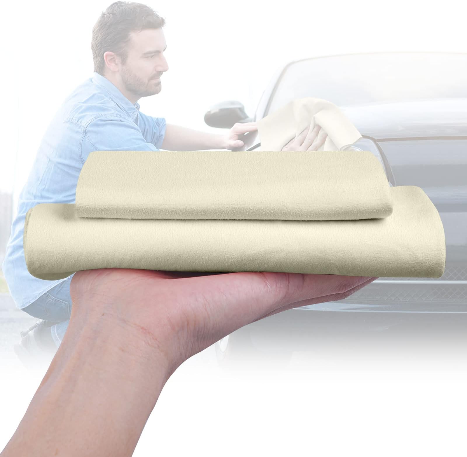 HUL 2 x Stitched Natural Authentic Chamois Leather Cloth 1 Sq Ft