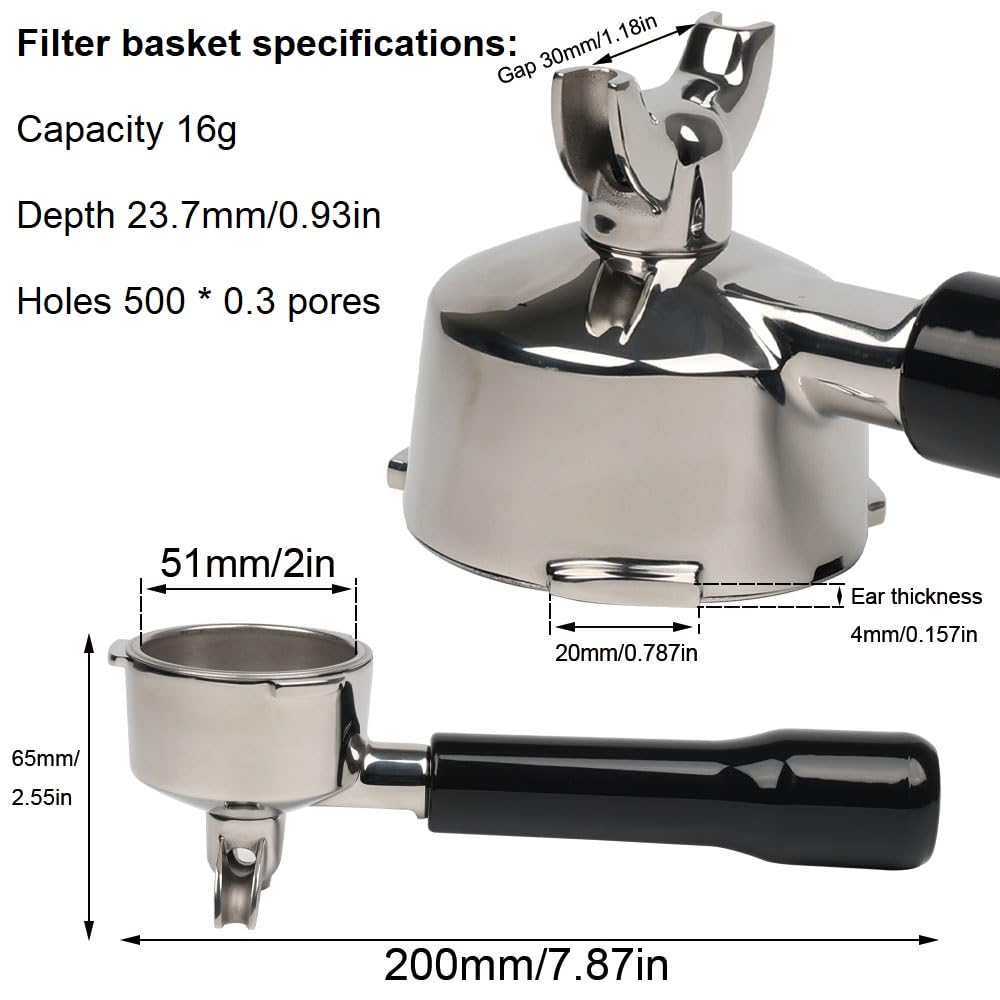 CAPFEI Portafiltro de 51 mm con 2 boquillas compatibles con máquina de espresso Gevi
