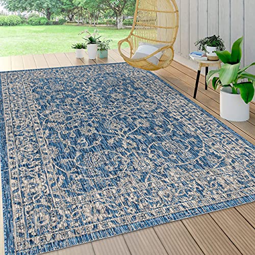 Image of JONATHAN Y Vine and Border Indoor Outdoor Area Rug 8X10 Navy /Gray, Palazzo Textured Weave for Backyard, Patio, Porch, Easy-Cleaning, High Traffic, Pet-Friendly, Non-Shedding (SMB103A-8)