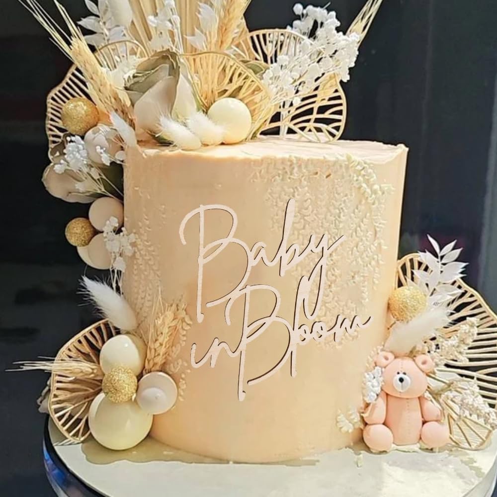 Baby In Bloom Wooden Cake Topper - Gender Neutral Baby Shower Or Gender Reveal Party Decoration, No Rod Included