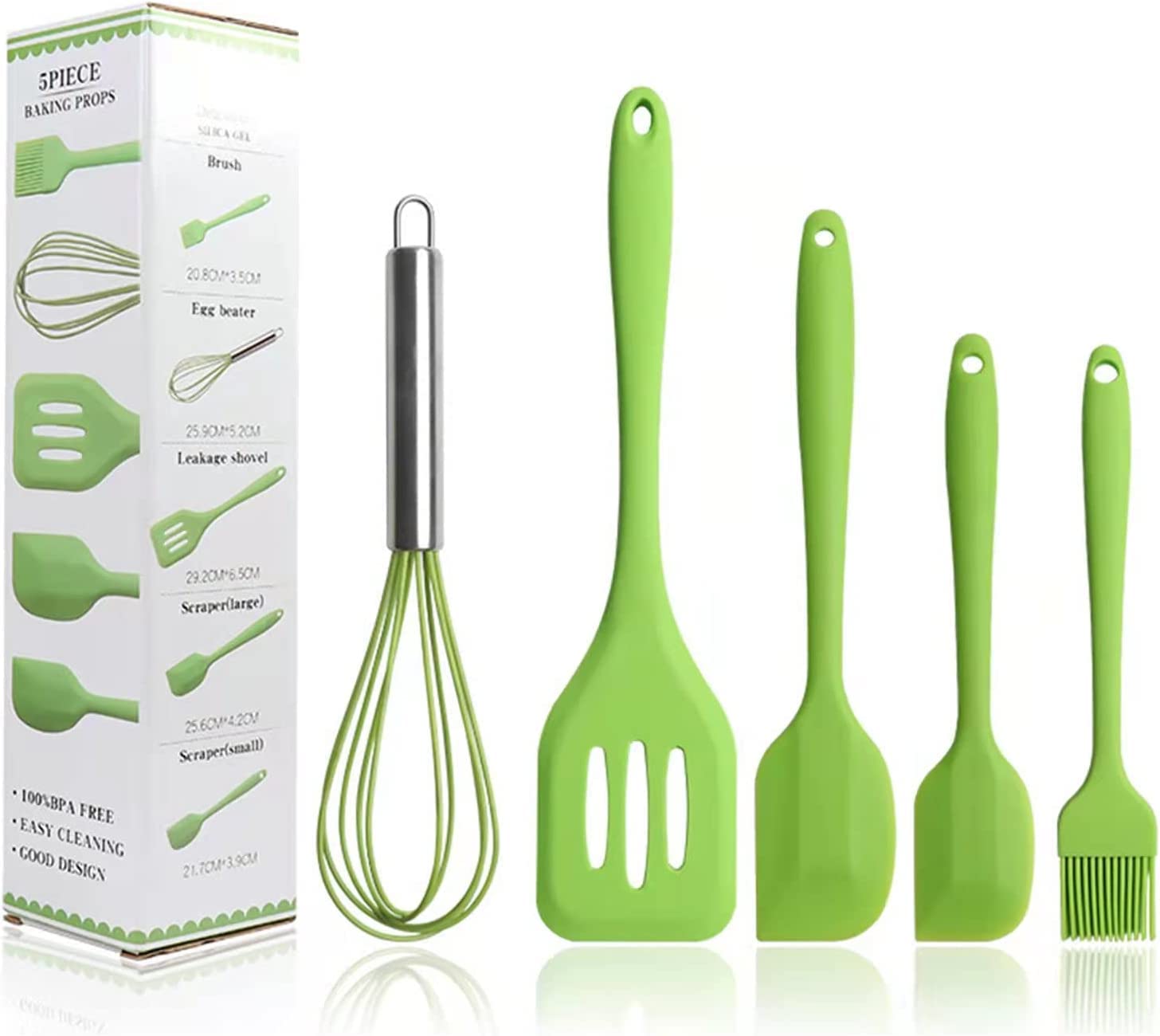 Ramkuwar with device of R 5 Piece Silicone Baking Utensils Set Spatula Whisk Brush Spoon Scraper Baking Utensil Tool Set Ideal for Mixing Baking & Cooking Silicone Kitchen Utensils (Green) (B09GBJ5BPL) Amazon Price History, Amazon Price Tracker
