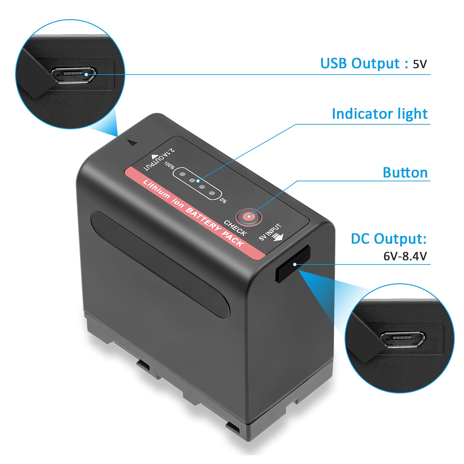 COOLSHOW Batterie NP-F970 7,4V 8700mAh NP-F960 NP-F980 NP-F930 NP-F950 2 pièces avec Sortie 5V USB et entrée Micro USB Compatible avec Sony DCR-VX2100,PD150,PD170,FDR-AX1,HDR-AX2000,FX1,FX1000