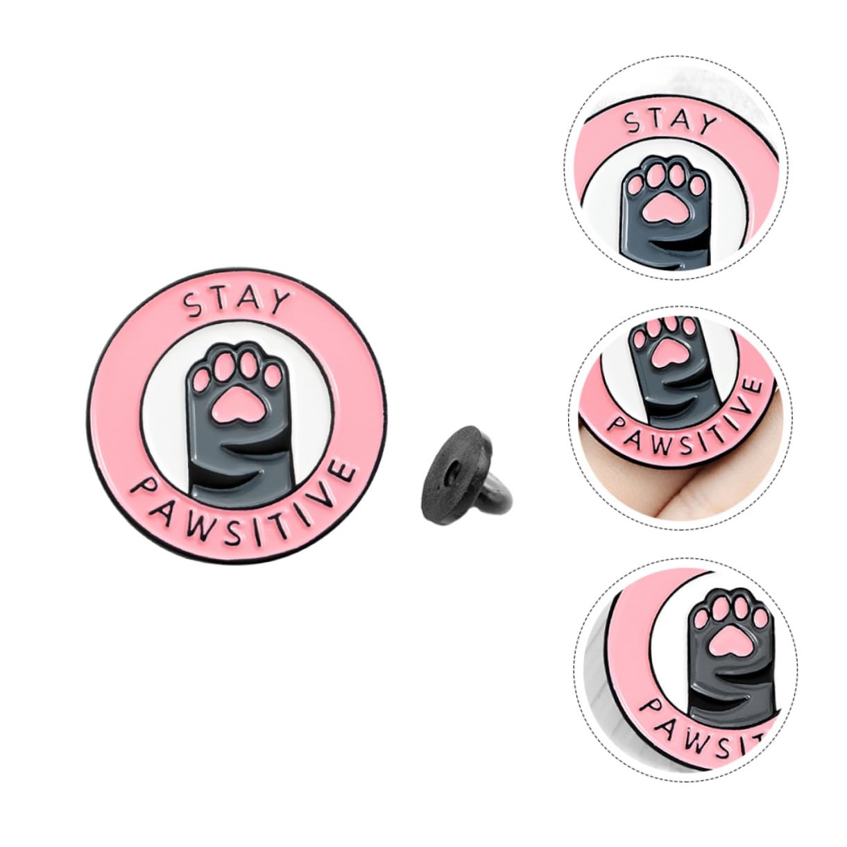 Happyyami Broche Chat Patte Ronde 1.18 Pouce Émail Rose Créative Lettre Anglaise Accessoire Mode Pour Vêtements Sac