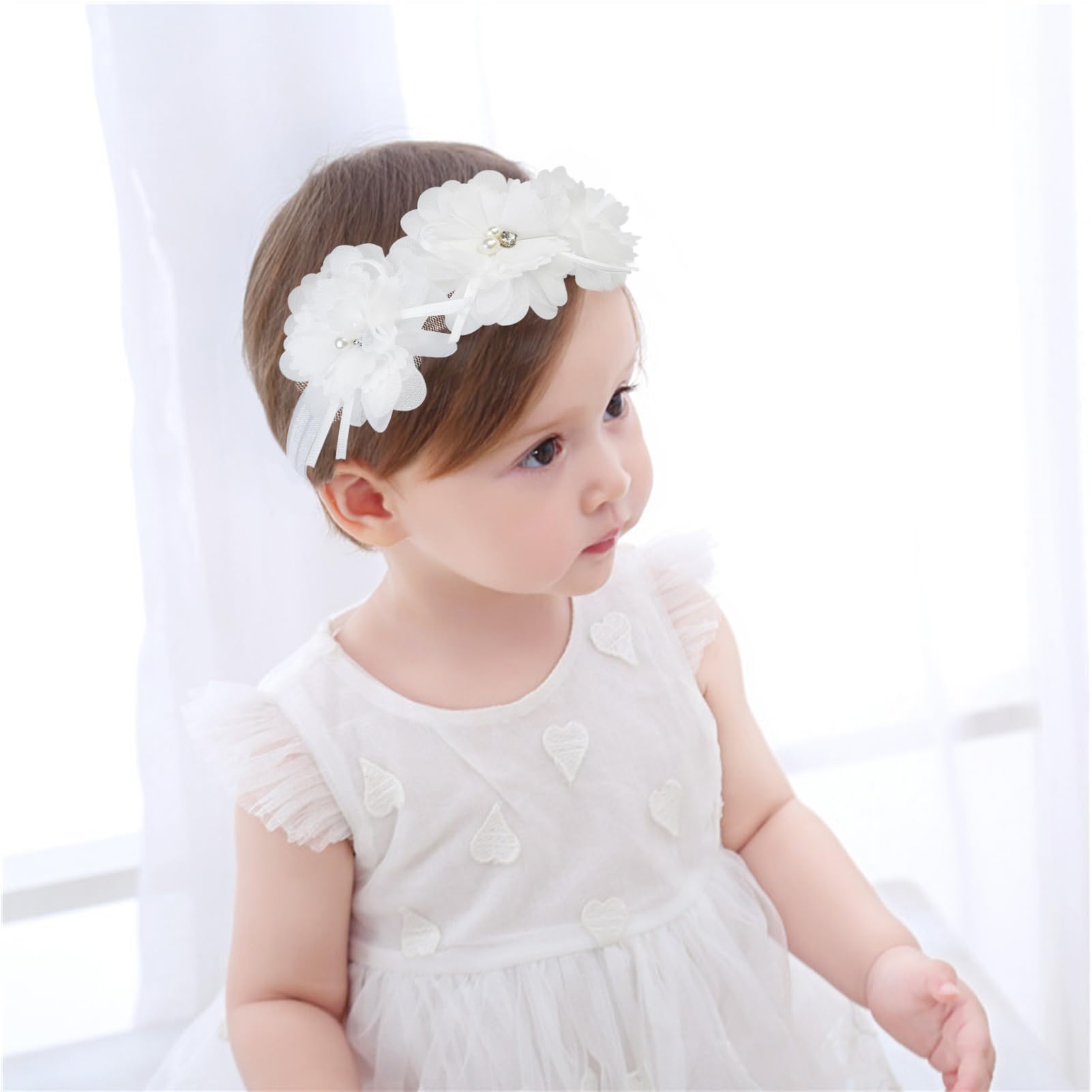 Fmeida Baby Headband for Girls Newborn Infant Hair Accessories Flower Crown - White - Image 4