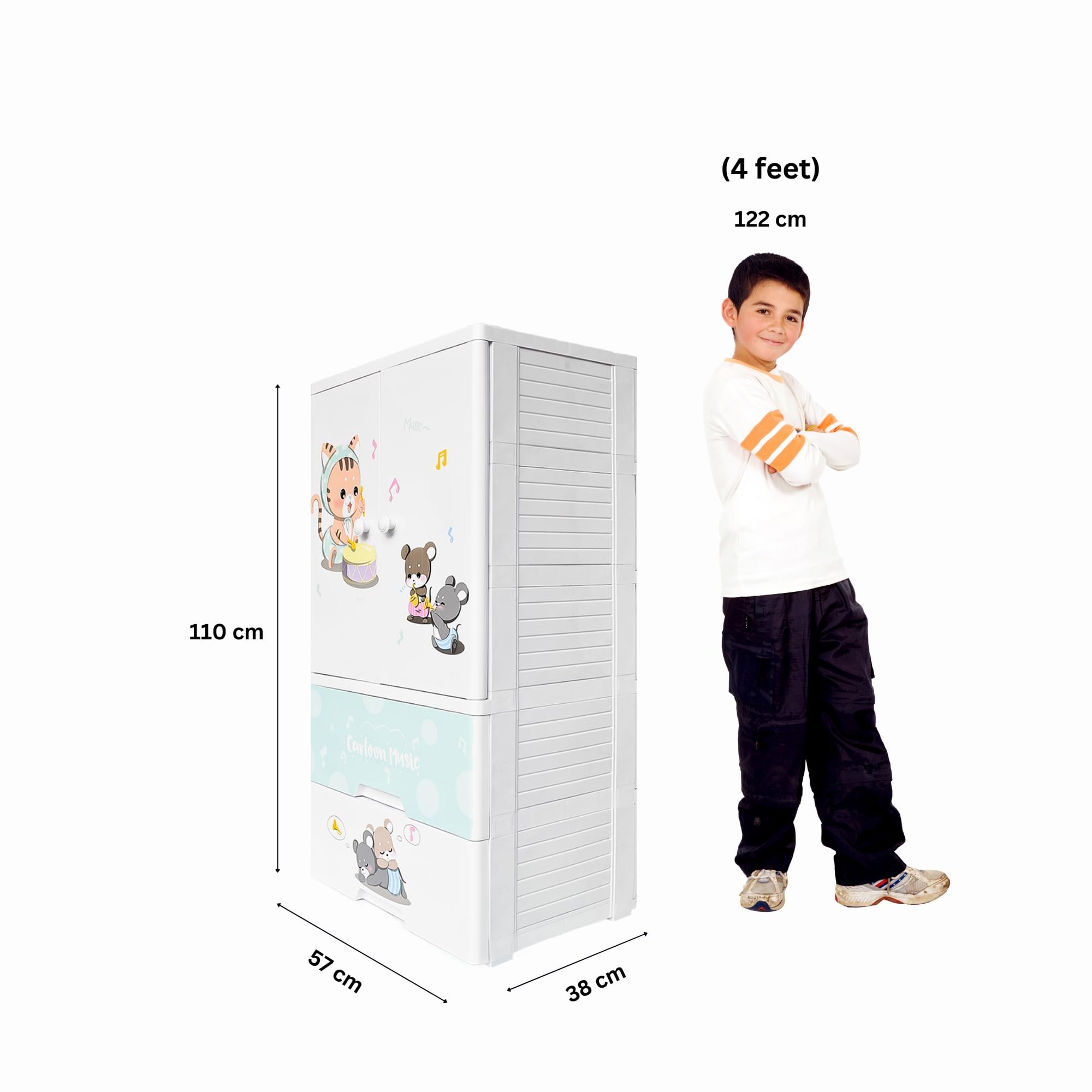 TOYPENTER Pp, Plastic Collapsible Kids Clothing Wardrobe | Cupboard for Bedroom | Almirah for Kids | Waterproof & Multipurpose Baby Storage with 3 Adjustable Drawers (Cartoon Music_2D) 2