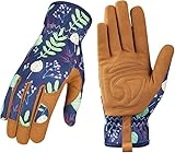 Women’s Leather Gardening Gloves – Thorn-Resistant Floral Garden Gloves with Reinforced Leather Fingertips, Breathable & Flexible Design for Weeding, Digging, Planting, Pruning & Yard Work (M)