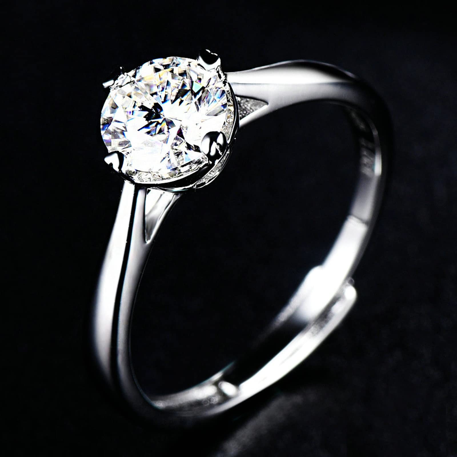 Anillos de boda únicos de plata de ley, anillos ajustables para adolescentes, anillo de compromiso moissanita, plata de ley 925 real, estilo clásico, 4 puntas con incrustaciones de corazón, anillos de