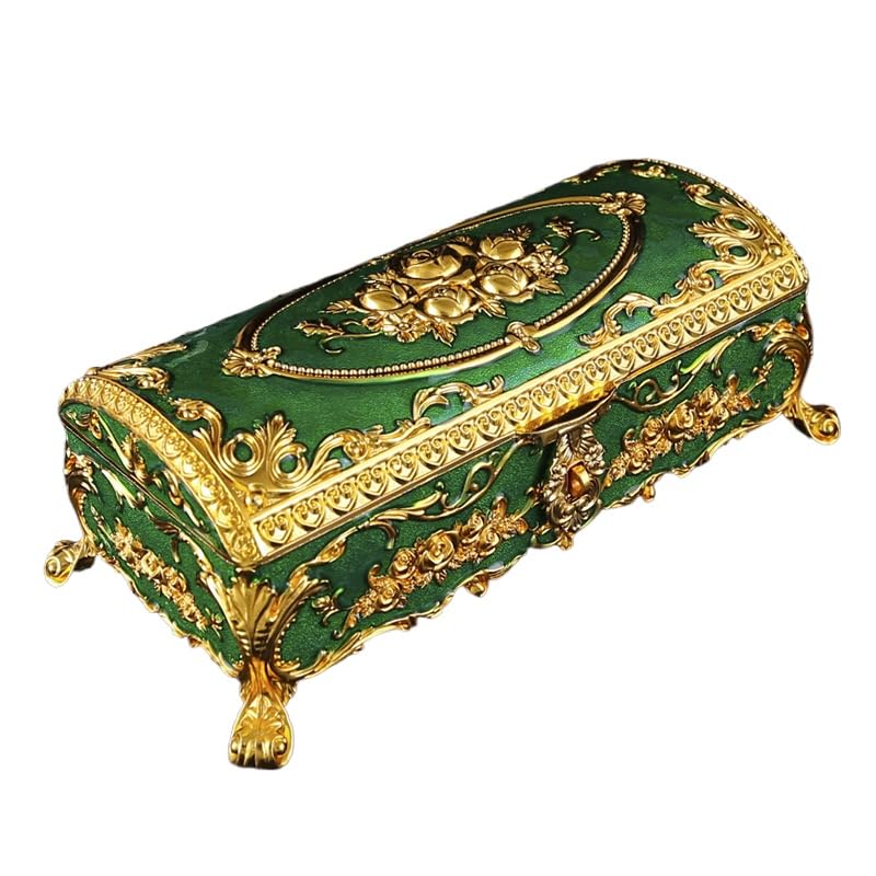Caja de metal vintage de corte europeo, decoración antigua, para anillos, aretes, collares, organizador de almacenamiento, recuerdo creativo, cofre del tesoro, regalo ideal para bodas y cumpleaños