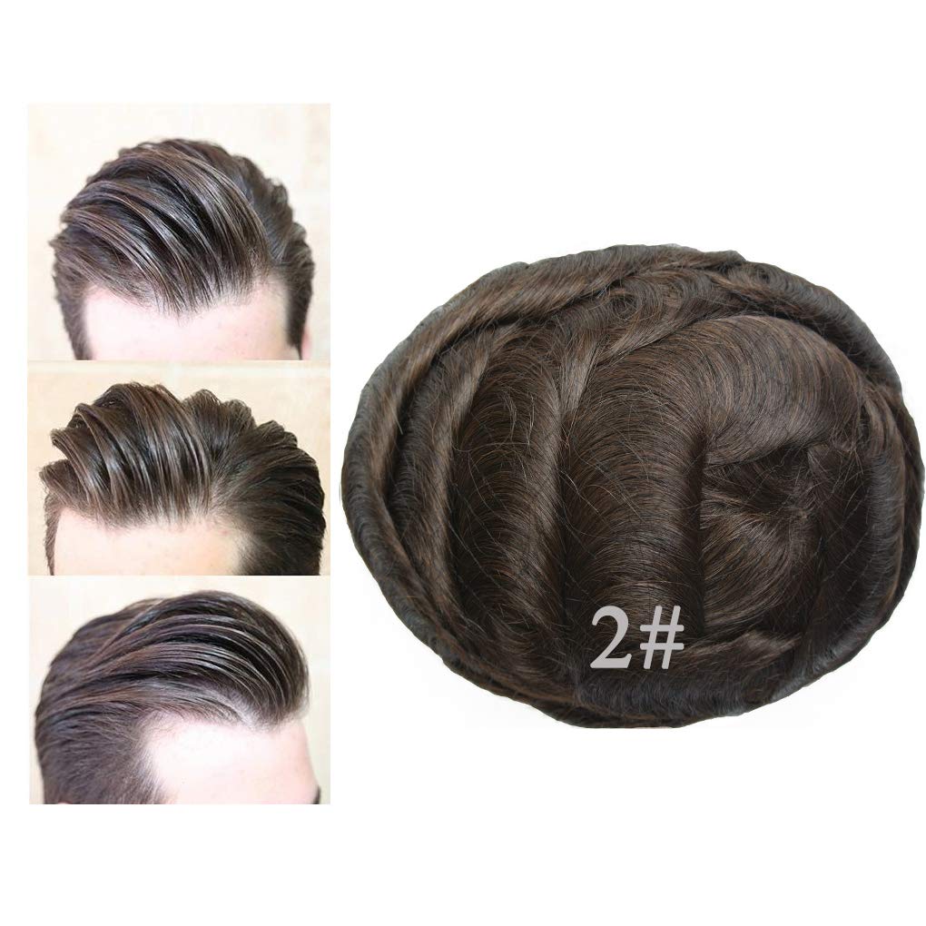 Hairnotion Mens Toupee 8x10 Inch Swiss Lace Light To Medium Density Human Hair Replacement system for Men (2#) - Image 3