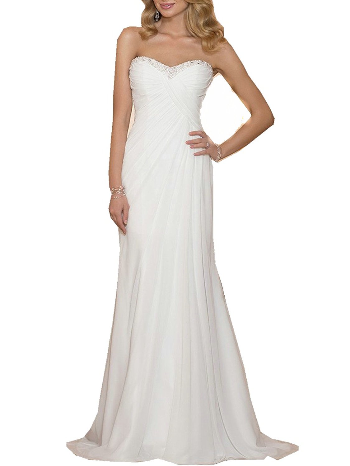 RONGLONG Vestido de Novi Lrgo Pr Mujeres, Ply de Ply Elegnte Lentejuels de Chifón, Color Crema, 50