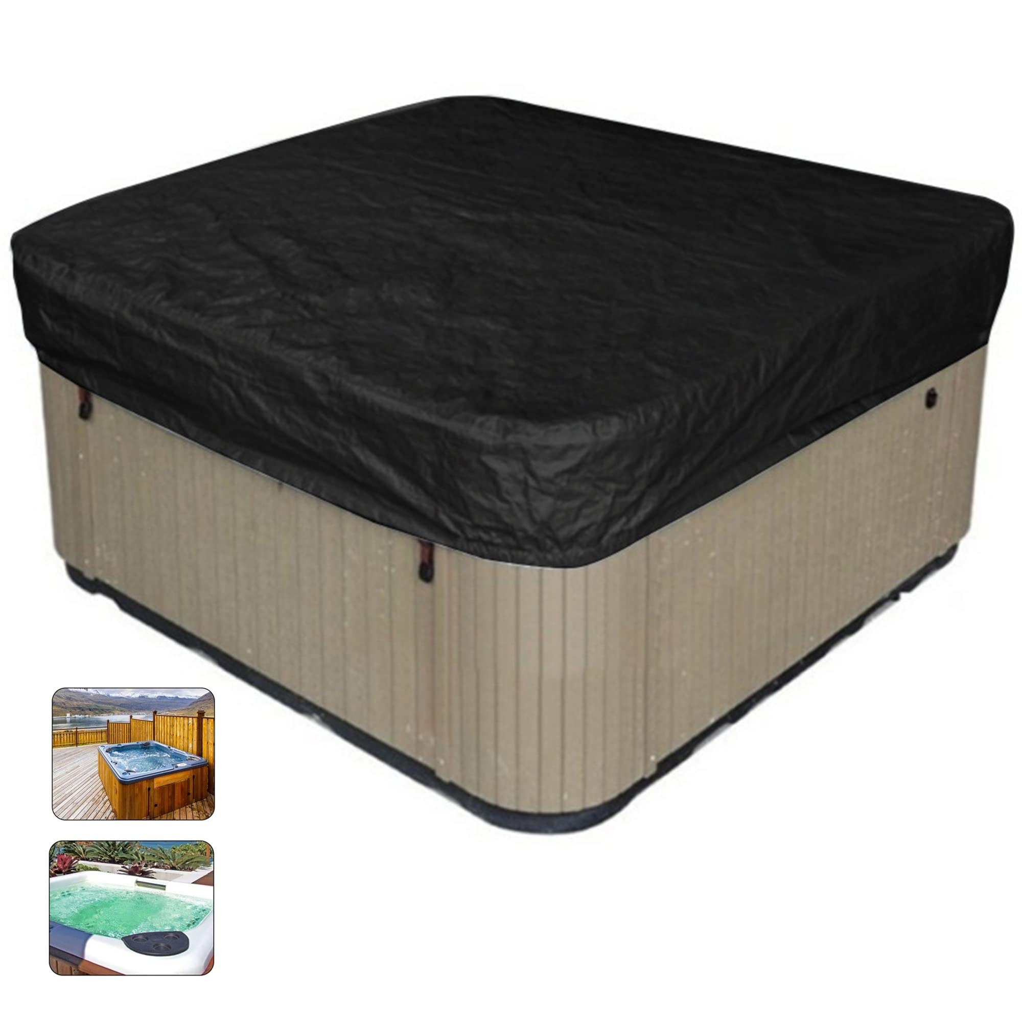Square Hot Tub Cover, Outdoor SPA Covers, Waterproof UV Resistance Hot Tub Top Cover with Tightening Elastic Rope, Bathtub Replacement Cover, 210D Oxford Cloth ( Color : Black , Size : 220*220*30cm )