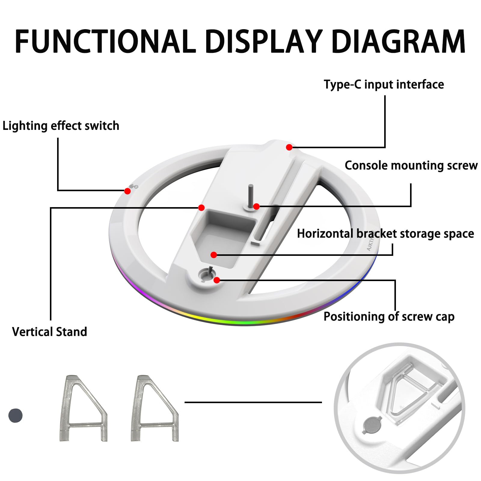 Soporte vertical RGB para consola PS5/PS5 Slim/PS5 Pro, compatible con PS5/PS5 Slim/PS5 Pro Disc y edición digital, soporte base LED RGB con 14 modos de luz (negro)