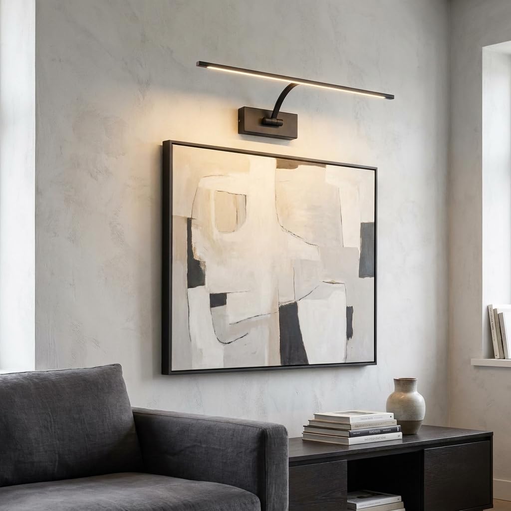 BARCELONA LED Applique Murale LED 6W pour Tableaux, Noir Aluminium, 2700K Blanc Chaud, Lampe Murale Orientable 120°, Éclairage Cadres, Œuvres et Décoration Intérieure IP20 | Métal, Polycarbonate, Noir, 340×200×50 mm, CRI>80, IP20, Faisceau 120°, Pour Tabl