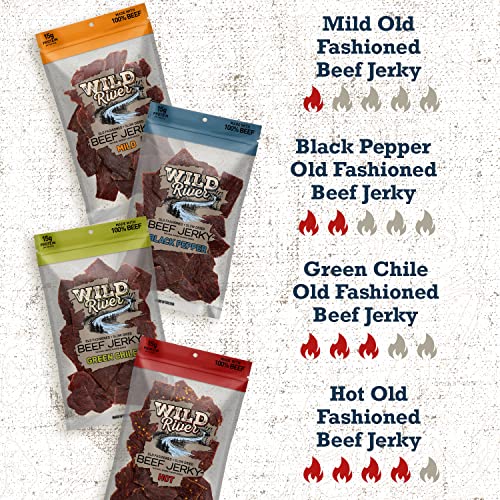 Wild River Beef Jerky Variety Pack, Old Fashioned Beef Jerky, Gluten Free - Mild, Black Pepper, Green Chile, Hot - Deliciously Seasoned, Savory Meat Snack, Made With 100% Beef, 3.5Oz (Pack Of 4) #TOP5