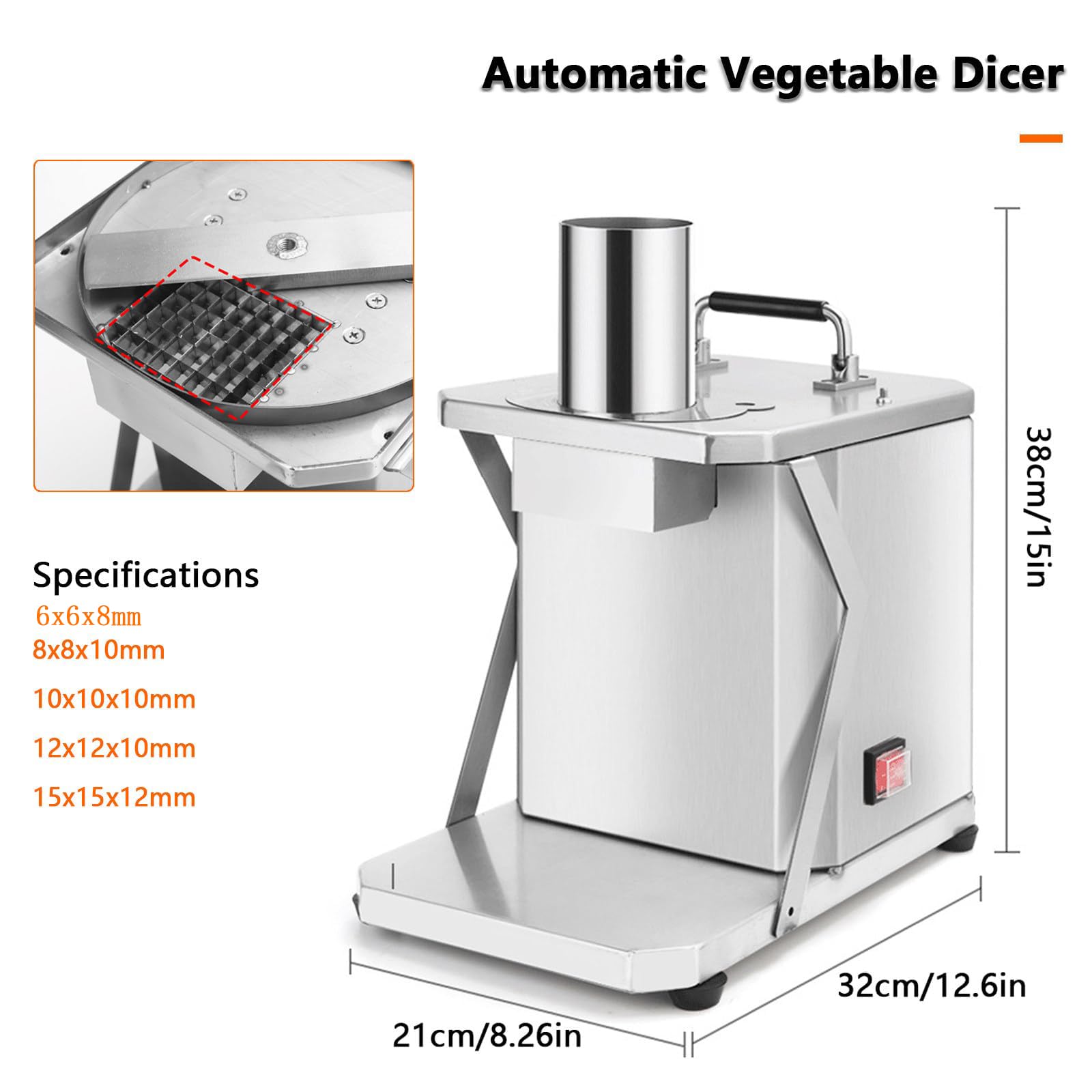 Dicer di Verdure Commerciali con Lame a Griglia 3X, Acciaio Inossidabile Gravoso, Macchina Elettrica da 200 W per Cubetti di Carote di Patate