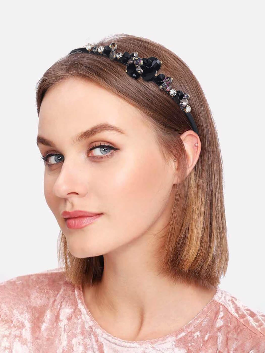 IYOU Retro Rhinestone Headband Crystal Black Hair Bands Party Birtday Hair Accessories for Women, Black-B - Image 2
