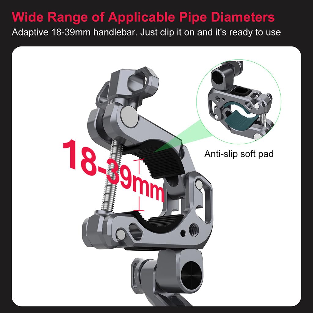 Super morsetto in lega di alluminio, supporto per manubrio del motociclo compatibile con action camera