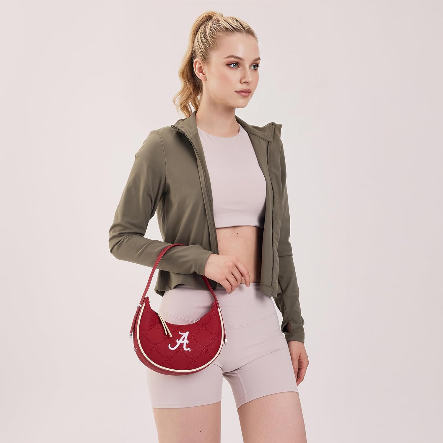 NCAA Crescent Shoulder Bag for Women - Stadium Approved Bags, Leather Underarm Purse with Zipper Closure for Game Day | NCAA Fans Bags