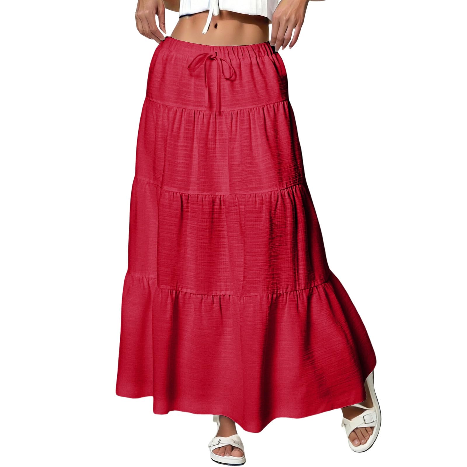 Maxi Skirts for Women Trendy Summer High Waisted Flowy Ruffle Tiered Long Skirt Casual Boho Pleated A Line